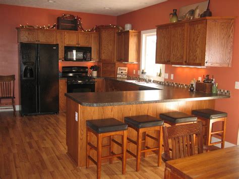 orange oak cabinets color scheme